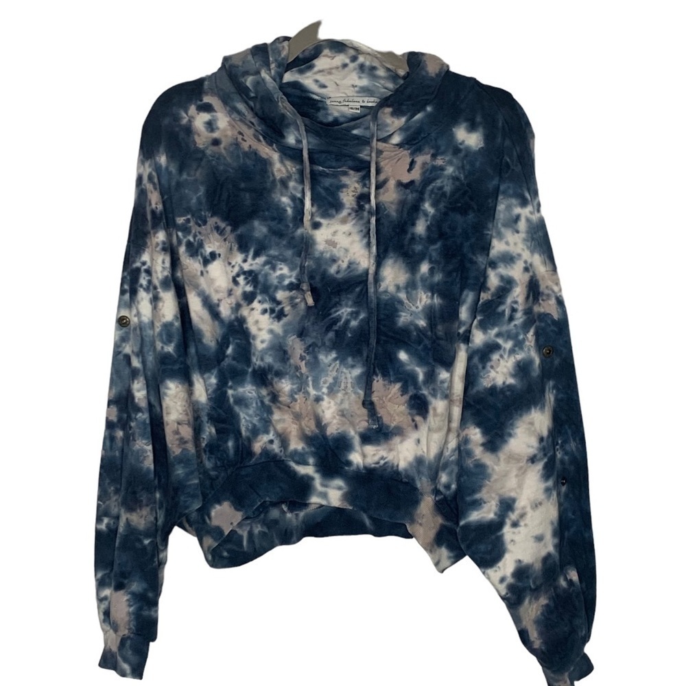 Young Fabulous and Broke Blue Tie-Dye Dolman Sleeve Pullover Hoodie - Picture 2 of 11